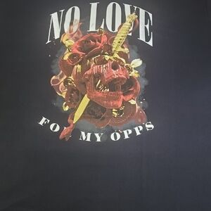 No Love Black Tee with Red and Gold Graphic